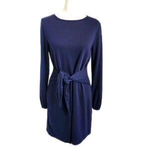 Prettygarden Navy Blue Balloon Sleeve Tie Front Mini Dress, M